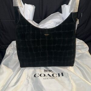 Coach Black Croc-Embossed Shoulder Bag